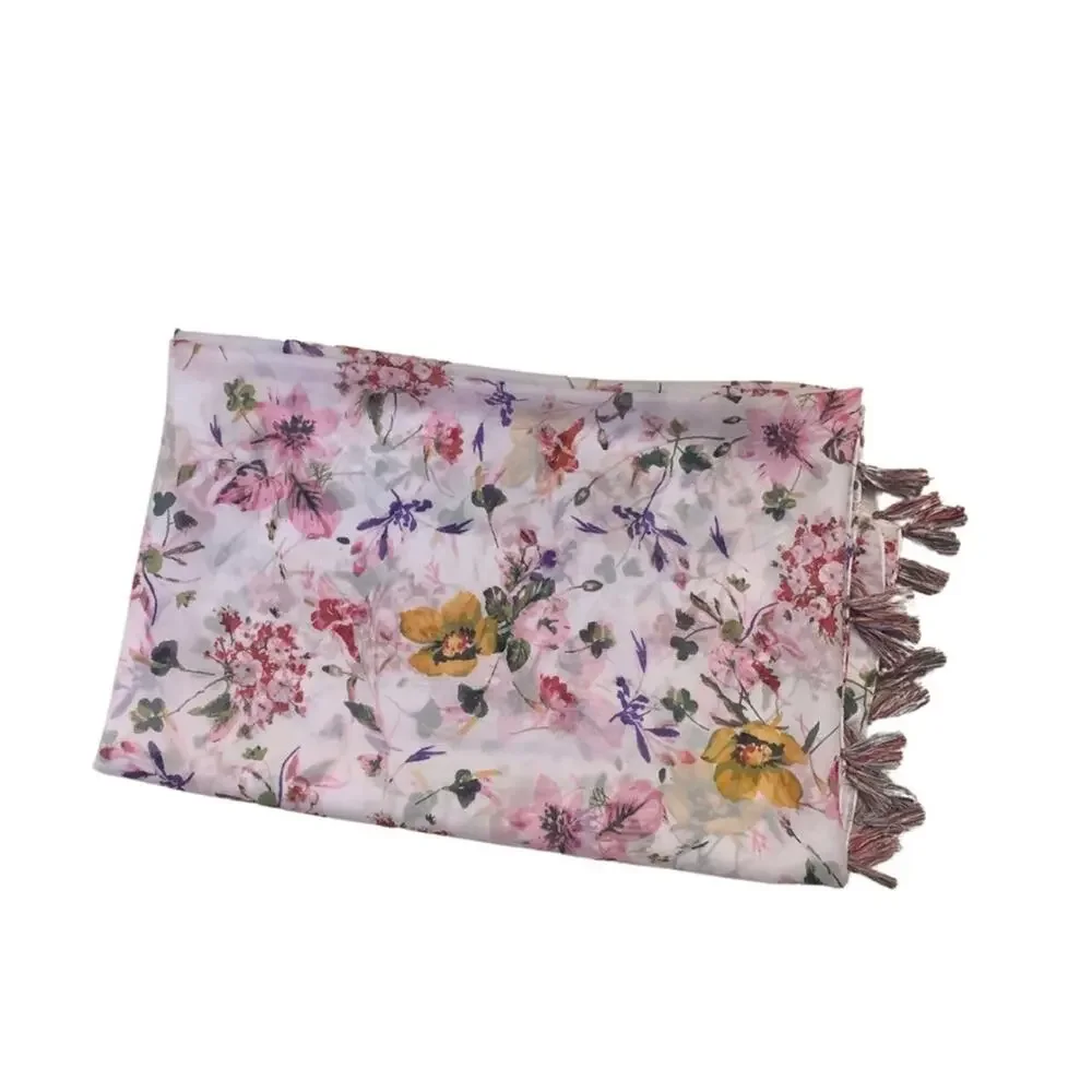 2/$30 Floral Print Tassel White Pink Scarf Wrap Shawl Cottagecore Prairie Boho